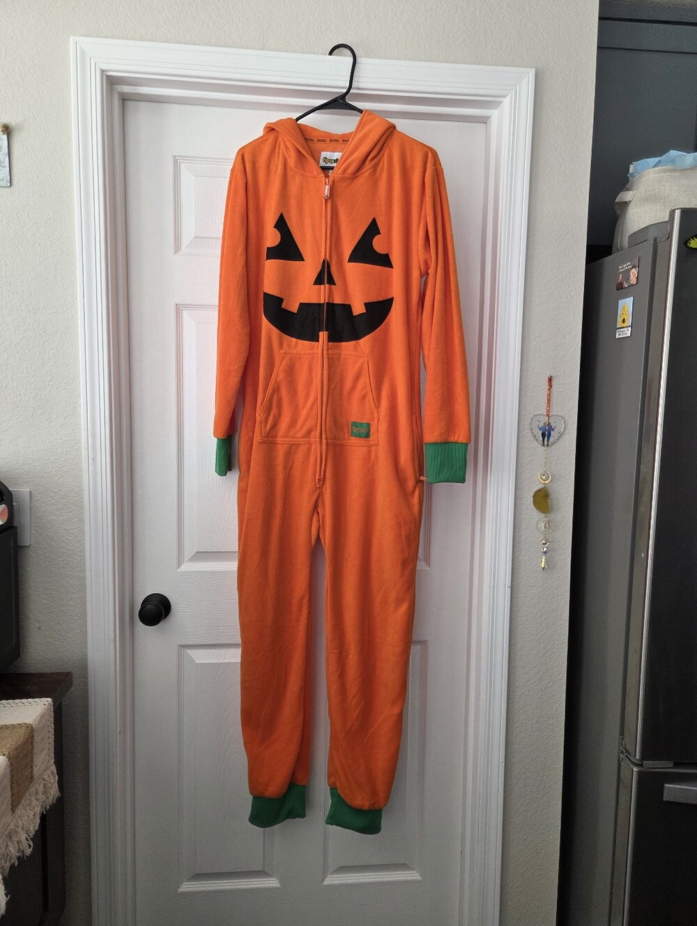 NWT Tipsy Elves Adult Orange Pumpkin Hooded Onesie with Green Accents